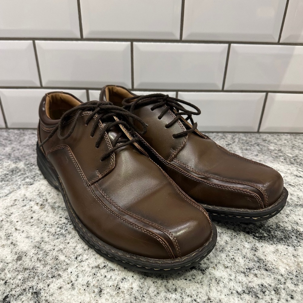Docker's Mens Size 10 Oxford Shoes Brown Square Toe Lace Up Business Casual
